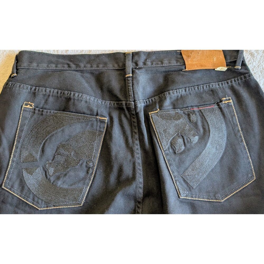 Vintage Ecko Unltd Black Denim Baggy Fit Jeans Mens Size 38 Embroidered Pockets - Picture 3 of 10